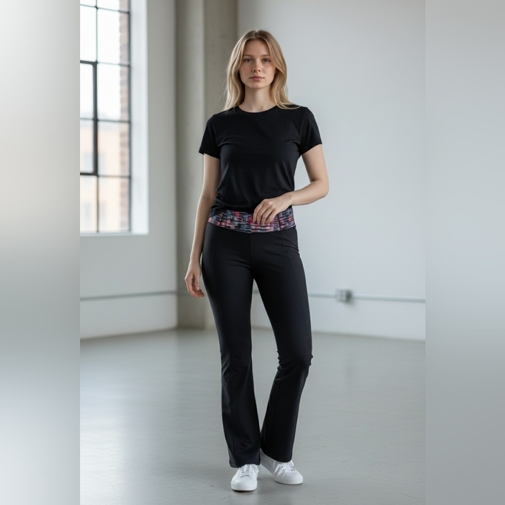 Balance Collection Black Leggings with Plaid Waistband